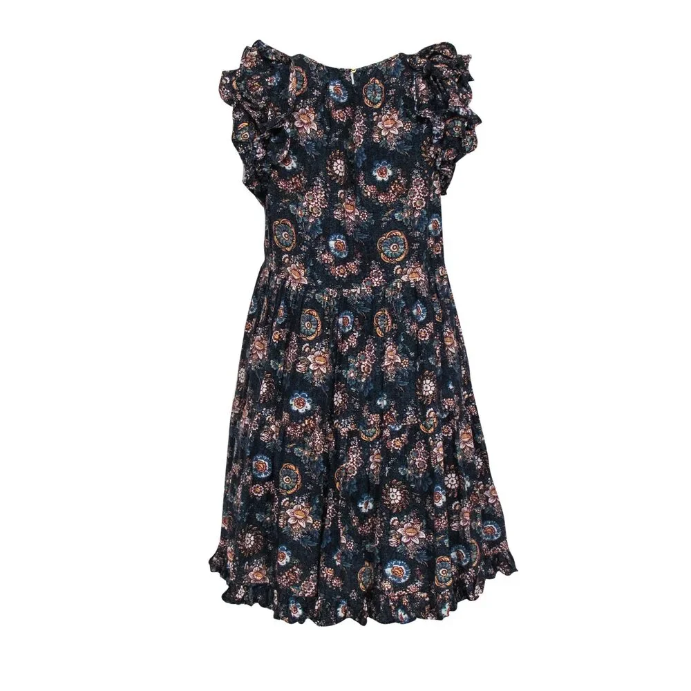 Ulla Johnson - Navy Floral Print Sleeveless Ruffled Mini Dress Sz 4